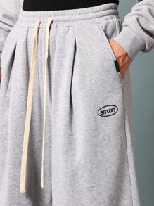 SUMWON Weite Bein Loungewear Jogginghose mit Nummern Muster, athletische Jogginghose mit Kordelzug Taille, Winter Lässig Workout Fitness Training Hose