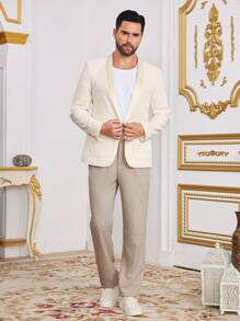 Calvornis Men's Casual Suit Set, Simple Fashionable Everyday Shirt And Pants - Apricot - View 6
