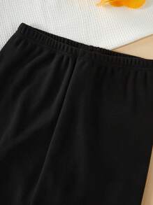 SHEIN Set de 2 piezas de ropa interior térmica con estampado de letra inglesa para adolescentes varones, compuesto por sudadera y pantalones de color negro liso - Negro - Ver 5