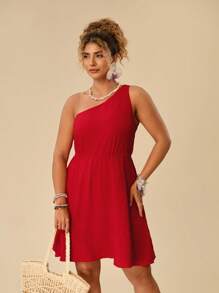 Travachic Plus One Shoulder Textured Dress