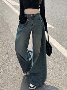 DAZY Women's Loose Fit Pockets Straight Leg Casual Jeans,Baggy Jeans