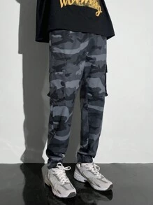 SHEIN 青少年男孩休闲工装迷彩锥形裤，街头潮流朋克摇滚学院日常外出派对音乐节，适合春夏季 - 彩色 - 查看 6