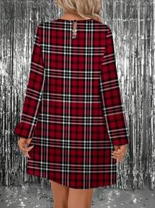 SHEIN LUNE Red Black White Plaid Allover Print Party Atmosphere Festival Mini Dress For Women - Multicolor - View 2