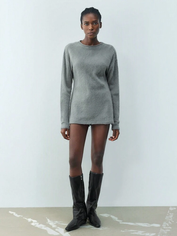 SHEIN Maija Women Grey Urban Elegant Knit Sweater , Thick Warm Casual For Everyday, Holiday, Party, Valentine's Day, Winter