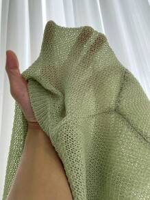 Chiquease Plain Color Casual Crew Neck Flare Sleeve Pullover Sweater Knit Pullover Fall Winter - Green - View 4