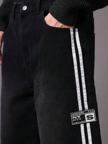 SUMWON Pantalones cortos de mezclilla con cinta lateral