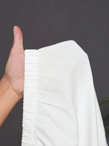 Slaydiva 全新百搭性感简约休闲白色盖袖衬衫和宽松阔腿裤两件套，女式加大码，西装