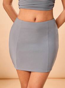 Neda Designer Grey Solid Fitted Versatile Pencil Skirt, For Commuting, Casual Office Wear, Festival