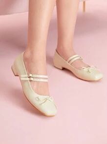 CUCCOO DOLLMOD 女士平底红色方头格子玛丽珍鞋，低跟可爱校园风格，适合圣诞节和新年假期氛围秋冬季 - 杏色 - 查看 3