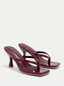 CUCCOO BIZCHIC Women Square Toe Slim High Heel Sandals, Maroon Minimalist Style Commute Ladies High Heels, Elegant Aesthetic, Spring/Summer Casual Outfit Spring Shoes