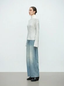 SHEIN LUNE 32% Wool Textured Design High Neck Versatile Knit Sweater For Women, Autumn/Winter New Arrival Knit Pullover Fall - Multicolor - View 3