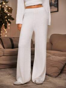 Forever 21 Quần dệt kim trơn màu thường ngày cho nữ, Thu/Đông - trắng - Xem 2