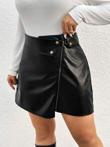 SHEIN Frenchy Chân váy đen PU chữ A cỡ lớn, vừa vặn và thời trang, không thể thiếu cho các bữa tiệc và buổi tụ họp - màu đen - Xem 6