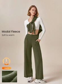 GLOWMODE 30 英寸莫代尔羊毛宽腿高腰可调节抽绳腰裤带侧袋日常休闲