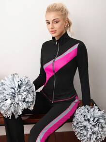 Cheerettes Women's Dance School Style Workout Long Sleeve Jacket And Long Pants Cheerleaders Set For Valentine