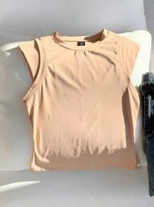 Comfortcana Women's Casual Plain 2 In 1s T-Shirt - Khaki - View 4