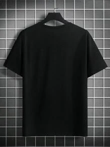 Manfinity Homme Camiseta de manga corta casual de cuello redondo con eslogan impreso, estilo de los 2000 - Negro - Ver 2