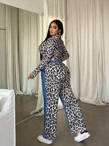 SHEIN Slayr Set de 2 piezas de top de manga larga y pantalones en parchwork con estampado de leopardo azul