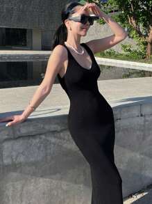 DAZY Women V-Neck Wrap Long Sweater Dress, Spring/Summer Vacation - Black - View 7