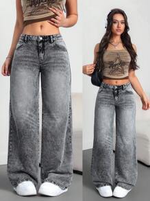 SHEIN Tall 女士牛仔裤 休闲宽松阔腿裤 女式高腰牛仔裤 黑色裤子 低腰牛仔裤 低腰宽松牛仔裤 女式下装 女式高腰裤子 特价