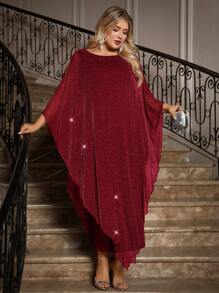 SHEIN Clasi 加大码优雅雪纺连衣裙长款披肩覆盖婚礼宾客正式鸡尾酒会新娘母亲装