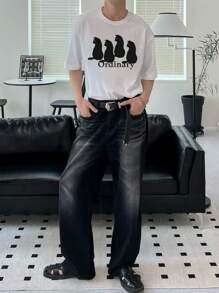 DAZY Men's Cartoon Cat Print T-Shirt For Summer,Graphic Tees - White - View 3