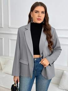 SHEIN Frenchy Plus Size Casual/Office Plain Color Blazer Jacket For Autumn - Grey - View 1