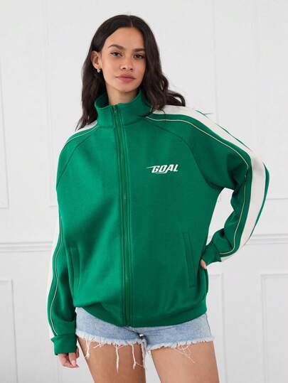 Manfinity VCAY Sudadera de felpa con cuello pequeño de pie, manga raglán, cordón y bordado de letras en estilo unisex, adecuada para otoño e invierno