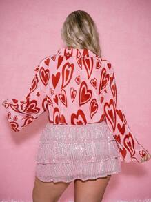 SHEIN EZwear Camicetta corta a cuori, adatta a taglie forti, per la Festa di San Valentino - Rosa - Visualizzare 2