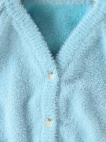 SHEIN Tween Girl' Plain Front Button Long Sleeve Casual Blouse - Blue - View 3