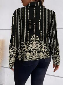 SHEIN Clasi Casual Minimalist Glitter Pattern Loose Long Sleeve Plus Size Jacket, Suitable For Autumn/Winter - Gold - View 2