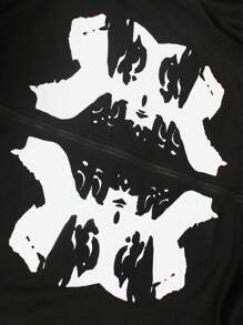 Manfinity EMRG Men's Graphic Print Zip Front Drawstring Hoodie Sweatshirt, Casual Autumn/Winter - Black - View 5