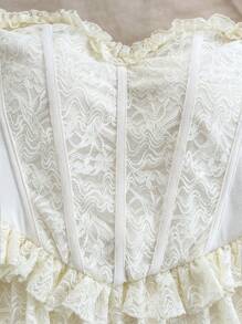 Soleia Romantic Vacation Contrast Lace Ruffle Trim Strapless Dress - Apricot - View 5