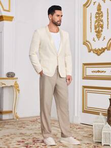 Calvornis Men's Casual Suit Set, Simple Fashionable Everyday Shirt And Pants - Apricot - View 7
