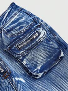 ROMWE J-Fashion 女士前拉链口袋简约喇叭腿牛仔裤，休闲日常穿着