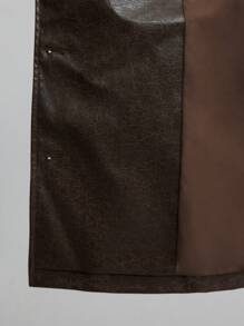 Ontre Women's 2025 New Brown Spring New Year Turndown Collar Pocket Waistband Urban Chic PU Jacket - Brown - View 10