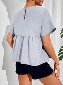 SHEIN Essnce Women's Plain Scoop Neck Batwing Sleeve Pleated Casual Blouse