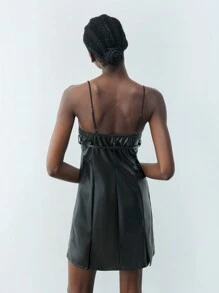 Maija 冬季新款黑色 PU 收腰都市时尚女士短裙，优雅日常休闲，适合节日、派对、新年、圣诞节庆祝活动、约会 - 黑色 - 查看 6