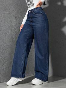 SHEIN ICON Casual Versatile Loose Straight-Leg Jeans - Medium Wash - View 6