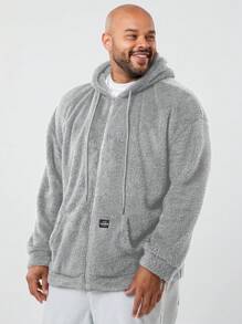 Manfinity VCAY Plus Size Men's Double-Sided Thermal Lined Hooded Jacket - Grey - View 7