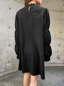 FRIFUL Women's Solid Color Midi Dress, Simple Casual Everyday Wear,Fall Clothes Long Sleeve Dress