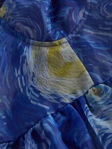 SHEIN MOD 梵高星夜印花蓝色女士长裙、万圣节服装、派对礼服 - 藍色 - 查看 10