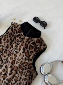 SHEIN EZwear 女式豹纹拉链无袖夹克，时尚百搭，秋冬