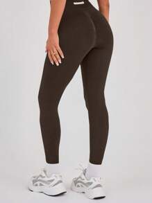 Musera Sport High Waist Ribbed Seamless Gym Active-Wear Leggings Only ,Padel, Tennis, Pickleball Gym Fitness - Brown - View 2