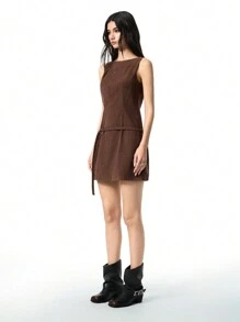 LYSMO Casual Solid Color Corduroy Sleeveless Mini Dress, Autumn/Winter