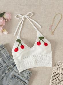 Swim Mod Women Beach Cover-Up Halter White Cropped Knit Top Summer - White - View 1