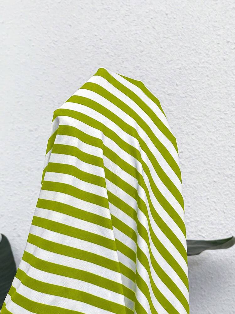 SHEIN VCAY Camiseta holgada de manga corta a rayas blanca estilo bohemio y de vacaciones, talla grande, para el verano - Verde - Añade 7