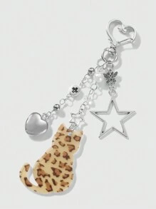 ROMWE Kawaii 4 件时尚创意可爱优质银链亚克力猫、狗、心、星形吊坠钥匙扣礼品套装，适合姐妹、朋友、情侣、日常佩戴、节日礼物 - 銀色 - 查看 9