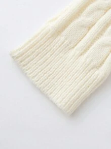 Gaun Sweater Rajut Kasual Sederhana Lengan Panjang Leher Bulat dengan Hiasan Pita untuk Anak Perempuan Remaja - Putih - View 3