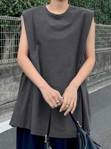 FRIFUL Camiseta de mujer de unicolor con cuello redondo, casual y holgada de manga tipo murciélago